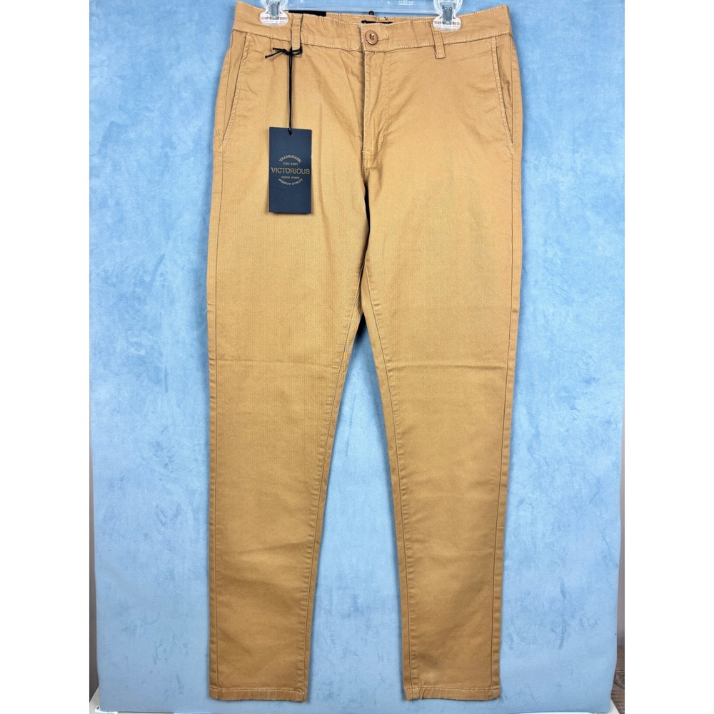 Victorious Slim Fit Chino Pants Mens 34x32 Wheat Tan Cotton Stretch DL1250 NWT